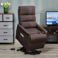 HOMCOM Power Lift Chair with Vibration Massage, Fabric Upholstered Recliner Chair for Elderly with Remote Control, Side Pockets, Brown(m-2)