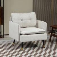 HOMCOM Accent Chair, Upholstered Armchair with Tufted Back Cushion and Steel Legs for Living Room, Bedroom, Cream White(m-8)