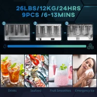 HOMCOM Portable Ice Maker, Self Cleaning Ice Machine with 9 Ice Cubes Ready in 6 Mins, 26lbs/24Hrs, 2 Sizes of Bullet Ice(m-4)