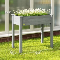 Outsunny 34" Raised Garden Bed, Elevated Wooden Planter Box with Holes for Vegetables, Herb, Flowers for Backyard, Dark Gray(m-3)