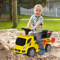 Aosom Kids Push Car Toddler Ride-on Construction Toy Cart for Age 18-36 Months with Shovel, Headlights, and Music, Yellow(m-2)