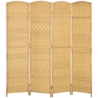 HOMCOM Folding Room Divider Screen 4 Panel 6' Tall Privacy Screen Freestanding Wood Partition for Home Office, Nature Wood(m-1)