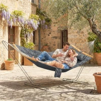 Outsunny Outdoor Hammock Padded Camping Hammock with Pillow & Spreader Bars 200 x 140 cm Grey(m-1)