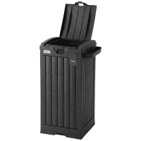 Outsunny 29 Gallon Outdoor Garbage Bin with Dual Lid, Plastic Outdoor Waste Trash Can with Side Holder and Drip Tray, Black(m-2)