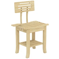 HOMCOM Bathroom Bench with Back, Bamboo Shower Bench with Towel Rack, Shower Head Holder and Soap Dish, Natural Wood(m-2)