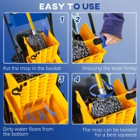 HOMCOM 2 x 6.9 Gallon Mop Water Bucket Wringer Cart with Easy to Use Side Press Wringer, Smooth Wheels, Mop-Handle Holder(m-5)