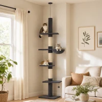 PawHut Floor-to-Ceiling Cat Tree 88.6"-100.4" Adjustable, 5-Level Cat Tower with Hammock, 3 Sisal Scratching Posts, Toy Ball(m-1)