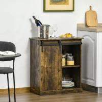 HOMCOM Industrial Sideboard Storage Cabinet, Serving Bar Buffet with Sliding Barn Door and 6-Bottle Wine Rack, Brown(m-2)