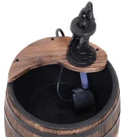 Outsunny Wooden Outdoor Fountain, Electrical Barrel Waterfall with 3600r/min Speed Pump for Patio, Backyard, Carbonized(m-12)