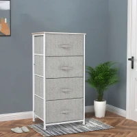 HOMCOM Linen Drawer Cabinet Organizer Storage Dresser Tower with 4 Removable Drawer Metal Frame Adjustable Feet for Living Room, Kitchen, Bathroom, White(m-1)