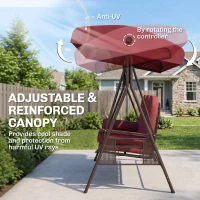 Outsunny Outdoor Patio 3-Person Steel Canopy Cushioned Seat Bench Swing with Included Side Trays & Padded Comfort, Wine Red(m-4)