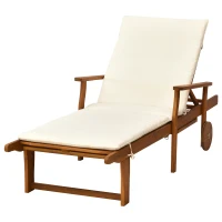 Outsunny Reclining Relaxing Chaise Lounge Chair with 4-Level Adjustable Backrest & Convenient Pull-Out Side Tray(m-11)