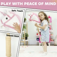 Qaba Unicorn Stick Horse, Plush Hobby Horse with Wood Wheels, Real Pony Neighing and Galloping Sounds, for Kids, White(m-5)