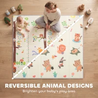 Qaba Foldable & Reversible Baby Play Mat, 79" x 71"Thick Play Mat for Floor, Waterproof Non-Slip, Giraffe & Woodland Animals(m-4)