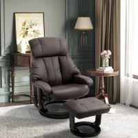 HOMCOM Massage Recliner Chair with Ottoman, 360° Swivel Recliner and Footstool, PU Leather Reclining Chair with Side Pocket and Remote Control, Brown(m-3)