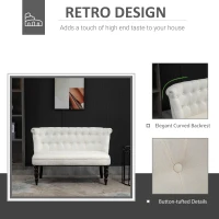 HOMCOM Upholstered Armless Fabric Loveseat with Button Tufted Design for Living Room with Wood Legs, Cream White(m-4)