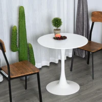 HOMCOM  Modern 27.5" Round Cocktail Table with a Stable Metal Base for Living Room, Porch, and Parties, White(m-2)