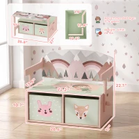Qaba Kids Toy Box Chest, 3-in-1 Convertible Storage Chest with 2 Non-Woven Drawers for Bedroom, Kids Room for Ages 3-6, Pink(m-3)