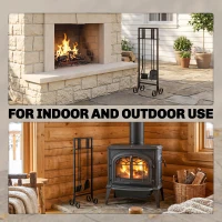 Outsunny Fireplace Tools Set 5 Pieces Metal Fire Place Kit with Brush, Shovel, Poker, A Pair of Tongs, Stand, Black(m-6)