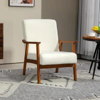 HOMCOM Living Room Chair Boucle Accent Chair for Bedroom with Wide Seat and Thick Padding, White(m-8)