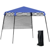 Outsunny 7' x 7' Garden Foldable Pop Up Gazebo Tent with Backpack & Inclined Legs Outdoor Party Canopy, Blue & Black(m-2)