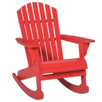 Outsunny Wooden Adirondack Rocking Chair Outdoor Lounge Chair Fire Pit Seating with Slatted Wooden Design, Fanned Back, Red(m-1)