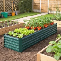 Outsunny 8'x2.6'x1.5' Galvanized Raised Bed, Large Elevated Planter Box for Growing Flowers, Herbs and Vegetables,Green(m-8)