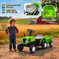 Qaba 2 in 1 Kids Ride On Tractor, 6V Electric Vehicle with Detachable Trailer, Music, Horn, Lights for Ages 1-3 Years, Green(m-3)