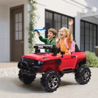 Aosom 2-Seater Ride on Truck, 12V 7AH Big Battery Powered Police Car for Kids with Remote Control, 4 Shock Absorbers, Soft Start, MP3, LED Lights, Big Wheels, Storage, Red(m-1)