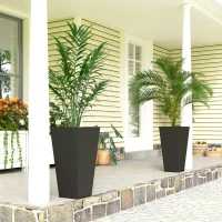 Outsunny 23" Tall Planters Set of 2, Indoor Outdoor Stackable Taper Planters with Marble Finish and Drainage Holes, Black(m-1)
