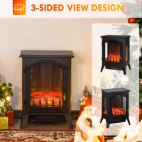 HOMCOM 23" Electric Fireplace Heater, Fire Place Stove with Realistic LED Flames and Logs and Overheating Protection, 750W/1500W, Black(m-6)