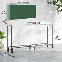 Outsunny Firewood Rack with Waterproof Cover, 200 kg Log Storage Holder with Steel Chains, 78.7" x 14" x 39", Dark Green(m-3)