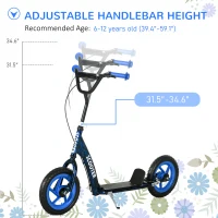 Qaba Kids Scooter with Adjustable Handlebar, Kids Kick Scooter with Non-slip Footplate, Rear Brake, 12" EVA Wheels, Blue(m-4)