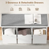 HOMCOM Shoe Storage Bench, Linen-Look Entryway Bench with 3 Removable Drawers and Padded Seat Cushion for Hallway, White(m-5)