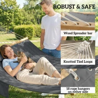 Outsunny Outdoor Hammock Padded Camping Hammock with Pillow & Spreader Bars 200 x 140 cm Grey(m-6)