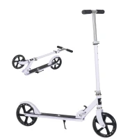 Aosom Kids Foldable Kick Scooter with Adjustable Height, Soft Textured Handles, Wide Deck, Brakes for Ages 7-14, 29.5" H - 39" H, White(m-11)
