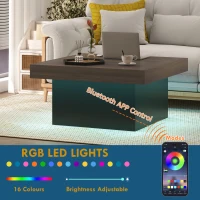 HOMCOM Square Coffee Table with 16-Colour LED Lights, 35-inch Modern Center Table for Living Room, Walnut(m-4)