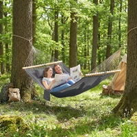 Outsunny Outdoor Hammock Padded Camping Hammock with Pillow & Spreader Bars 200 x 140 cm Grey(m-8)