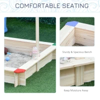 Outsunny Wooden Sandbox w/ Adjustable Canopy, Children Outdoor Playset Weather Resistant 47" L x 47" W x 47" H, Natural & Blue(m-4)