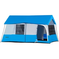 Outsunny Large Camping Tent with 10 Person Floorspace, Rain Cover & Breathable Mesh Roof, Cabin Tent 8 Person Size, Big Family Tent Camping Accessory, Blue(m-1)