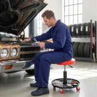 HOMCOM Shop Stool, Pneumatic Adjustable Mechanic Stool, with Tool Tray, Wheels - Orange(m-7)