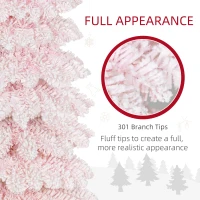 HOMCOM 5ft Snow-Flocked Artificial Christmas Tree, Slim Pencil Xmas Tree with 301 Realistic Branches, Metal Base, Pink(m-7)