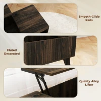 HOMCOM 40" Fluted Lift Top Coffee Table with Storage, Mid-Century Coffee Table with Hidden Compartment, Open Shelf, Walnut(m-7)