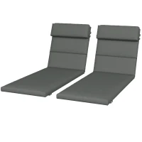 Outsunny Patio Chaise Lounge Chair Cushions Replacement Sun Lounger Pads with Headrest and Ties, Set of 2, Grey(m-2)