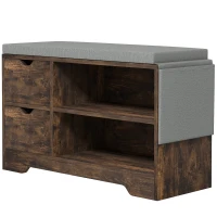 HOMCOM Upholstered Shoe Storage Bench w/ Seat, Entrance Bench w/ Drawer Open Shelves and Pocket for Hallway, Rustic Brown(m-9)