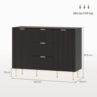HOMCOM Modern Kitchen Storage Cabinet, Sideboard Buffet Cabinet w/ 3 Drawers and Adjustable Shelves for Kitchen Hallway, Black(m-4)