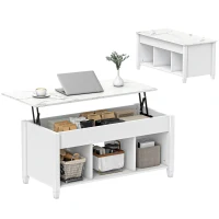 HOMCOM Lift Top Coffee Table, Modern Center Table with Storage Shelves and Hidden Compartment for Living Room, 41" L, White(m-10)