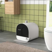 PawHut Cat Litter Box with Lid, Removable Tray, Scoop, Filter, Light Grey(m-8)