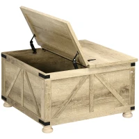 HOMCOM Farmhouse Coffee Table with Storage, Large Square Coffee Table for Living Room Furniture, Wooden Center Table(m-1)