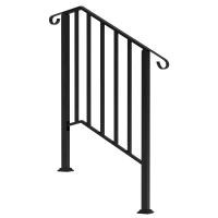Outsunny 2-3 Step Handrails for Outdoor Steps, Metal Outdoor Stair Railing, Porch Deck Railing with Installation Kit, Black(m-2)